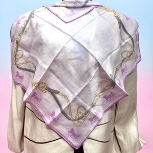 Celine Paris Mini Scarf/ Large Handker cotton  22.5" pink lavender carriage (95